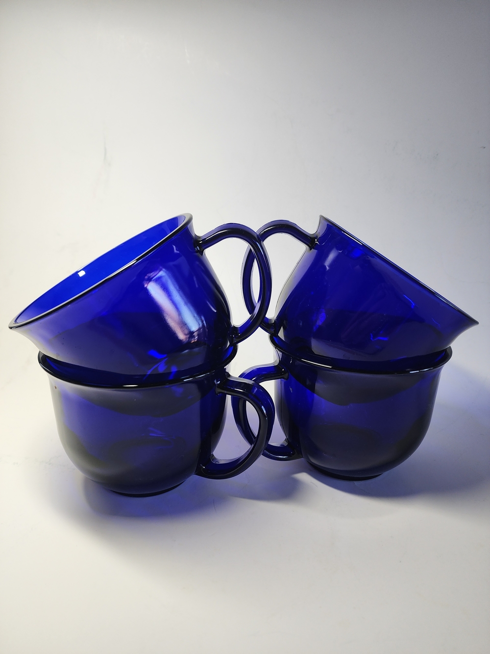 Set of 4 Cobalt Blue Glass Mugs, 13 oz